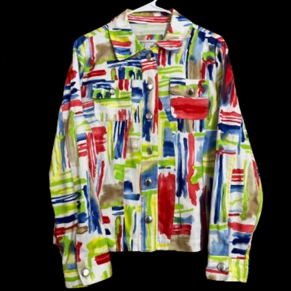 Draper’s & Damon’s Women’s Multi Colorful Abstract Print Shirt Jacket Sz-PL